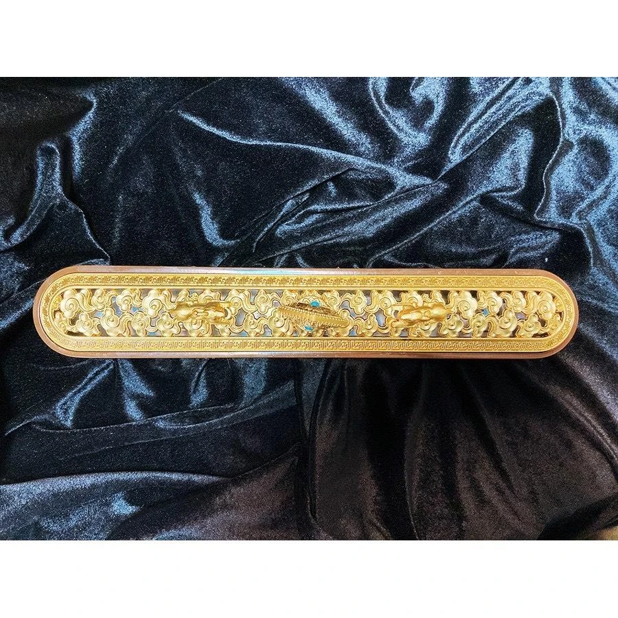 西藏【藏式金蓮吉祥雙鹿雙象法輪臥香盒】 (可燃藏香臥香線香)大 (雙象耳)