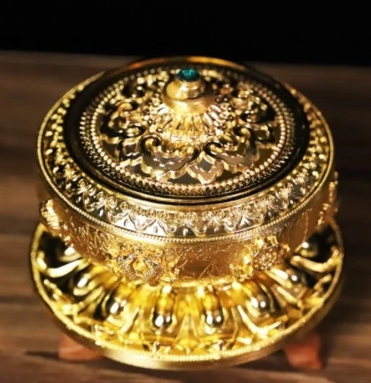 西藏【藏式八吉祥鏤雲薰香爐 銅鋅合金 盤香/塔香/線香/香末皆適用 (中小型)】三色可選