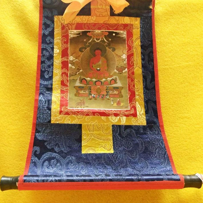 西藏【迷你精緻燙金藝術小唐卡(阿彌陀佛) 寺院淨化加持已開光】~加贈楚布寺藏香兩小把