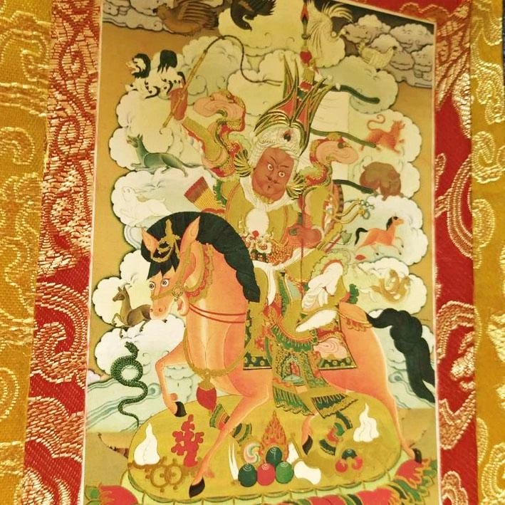 西藏【迷你精緻燙金藝術小唐卡(格薩爾王) 寺院淨化加持已開光】~加贈楚布寺藏香兩小把