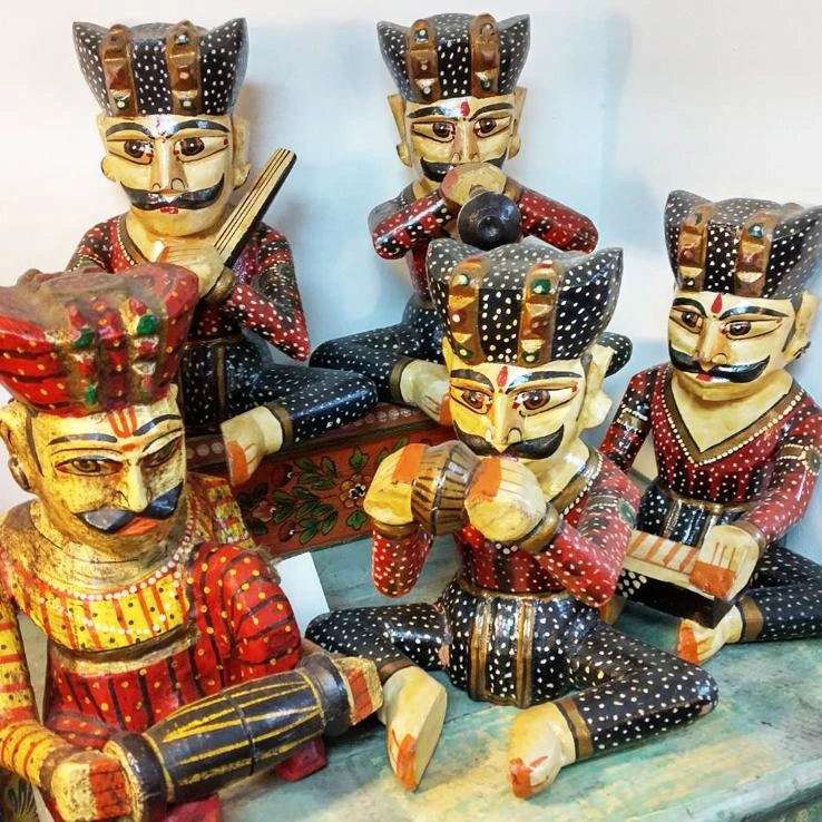 印度(Rajasthan)拉加斯坦邦 實木雕 印度樂團 樂器小兵
