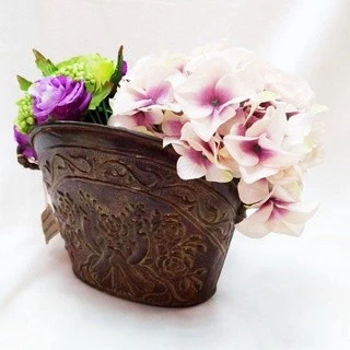 印度古銅緞鐵花器~ 置物器 可當花器~美觀大方雅致