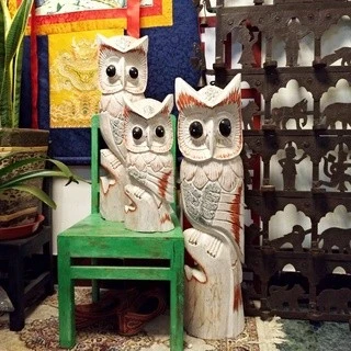 南亞泰式實木雕貓頭鷹 /角落擺飾