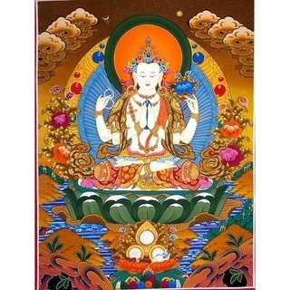 西藏【楚布寺】加持 五色風馬旗經幡旗 ~四臂觀音&六字大明咒~ ( 中小面)(一條20片五色)