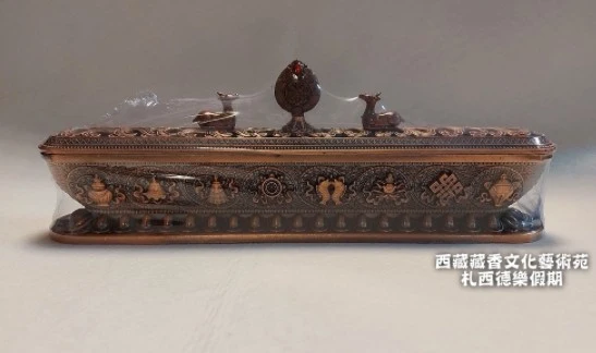 西藏【藏式合金八吉祥六字真言雙鹿法輪臥香盒(可燃藏香臥香.線香. 塔香)】(大.合金) 三色可選