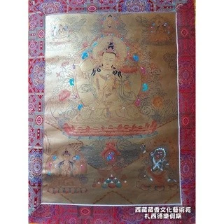 【楚布文化】西藏金箔手繪大唐卡 卷軸畫< 文殊菩薩> 西藏三怙主~ 精緻手繪純金汁大唐卡