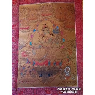 【楚布文化】西藏金箔手繪大唐卡~ 卷軸畫< 綠度母> 精緻手繪金汁大唐卡~事業順利~快樂溫暖的菩薩
