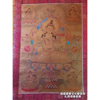 【楚布文化】西藏手繪金唐卡~卷軸畫~文殊菩薩(五智文殊)~精緻手繪純金汁唐卡~智慧莊嚴