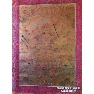【楚布文化】西藏純金織唐卡~卷軸畫~準提佛母 精緻純金織唐卡