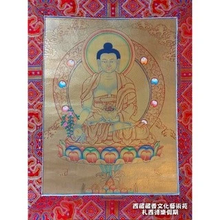 【楚布文化】西藏手繪金箔唐卡〈藥師佛〉卷軸畫 精緻手繪純金織大唐卡
