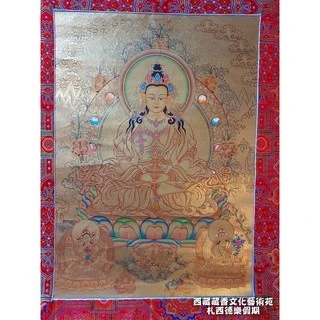 【楚布文化】西藏 手繪金唐卡 卷軸畫~ 長壽佛三尊 ~精緻純金織手繪唐卡