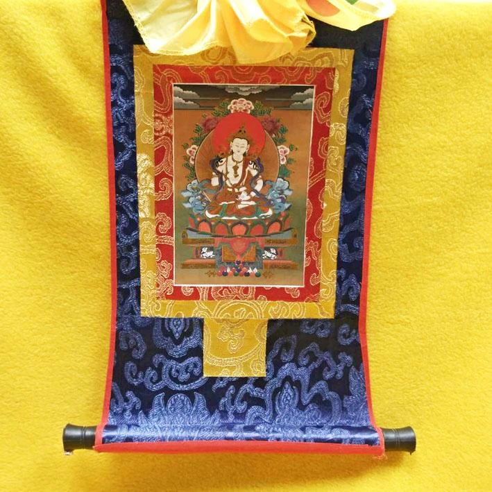 西藏【迷你精緻燙金藝術小唐卡(金剛薩埵) 寺院淨化加持已開光】~加贈楚布寺藏香兩小把