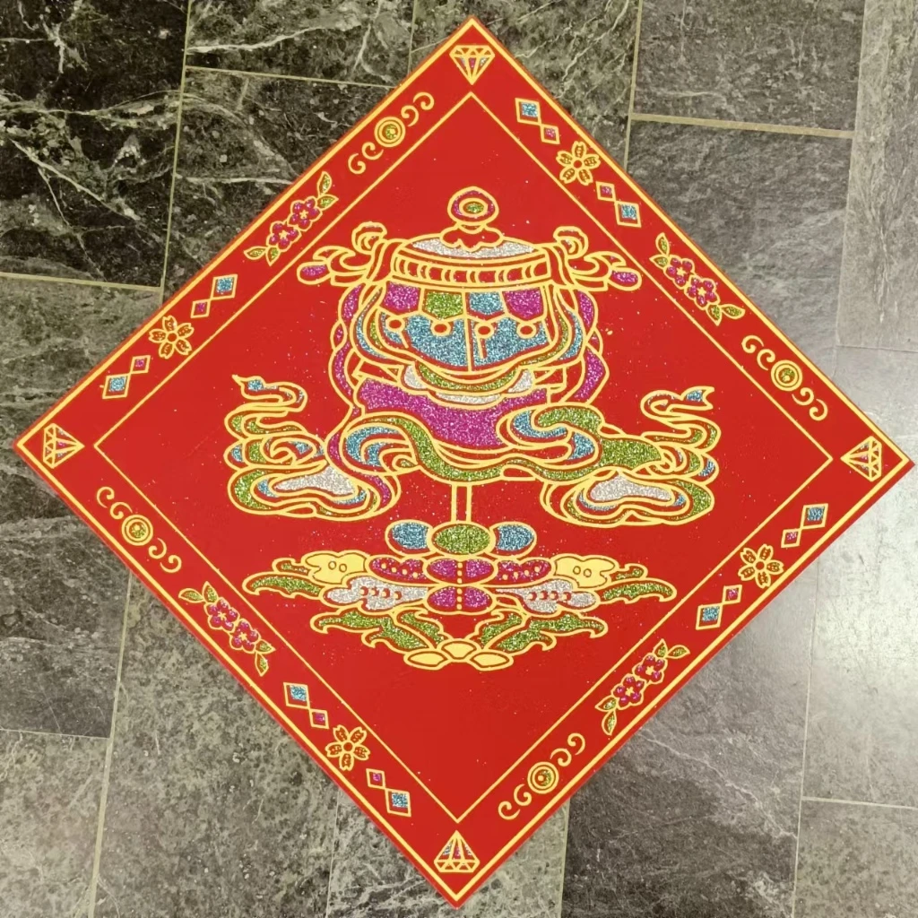 <藏式春聯 台灣現貨>藏式八吉祥福貼燙金絲絨錦緞 春聯 吉祥如意~吉祥八寶~年節吉祥門貼~喜慶豐收*加贈十相自在門貼