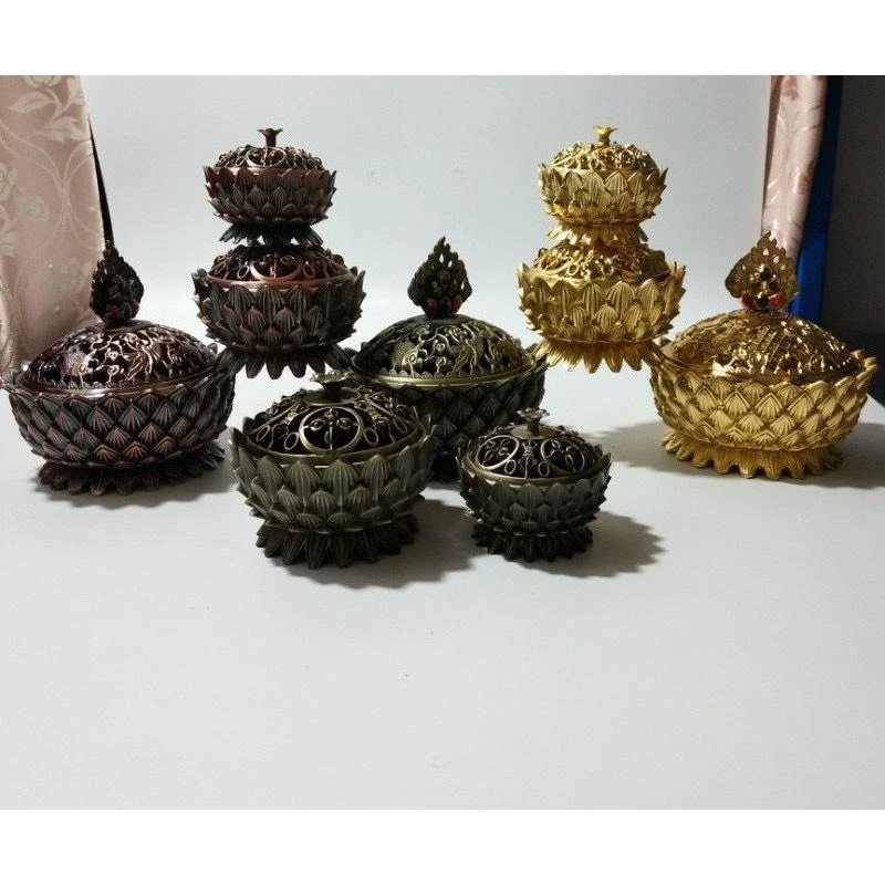 西藏【八吉祥 / 十字金剛杵圓型香爐】 (香粉 塔香.盤香皆適用) 中