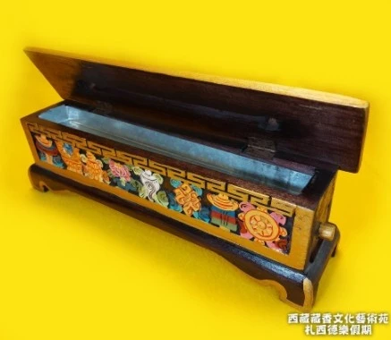 西藏【彩繪手工榆樹木製精緻藏香爐.臥香盒】可燃臥香藏香 (兩種尺寸)