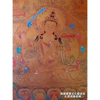 【楚布文化】西藏手繪金唐卡~卷軸畫~文殊菩薩(五智文殊)~精緻手繪純金汁唐卡~智慧莊嚴