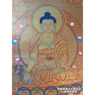 【楚布文化】西藏手繪金箔唐卡〈藥師佛〉卷軸畫 精緻手繪純金織大唐卡