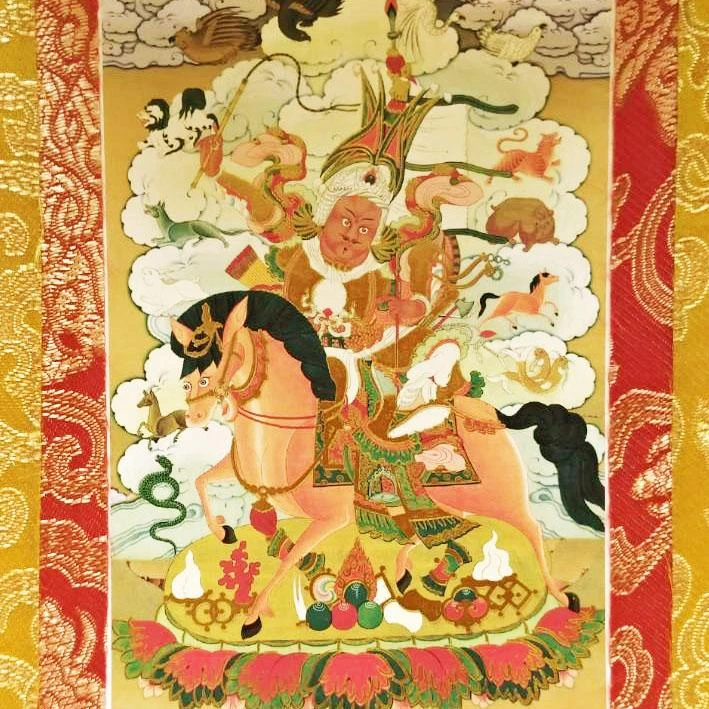 西藏【迷你精緻燙金藝術小唐卡(格薩爾王) 寺院淨化加持已開光】~加贈楚布寺藏香兩小把