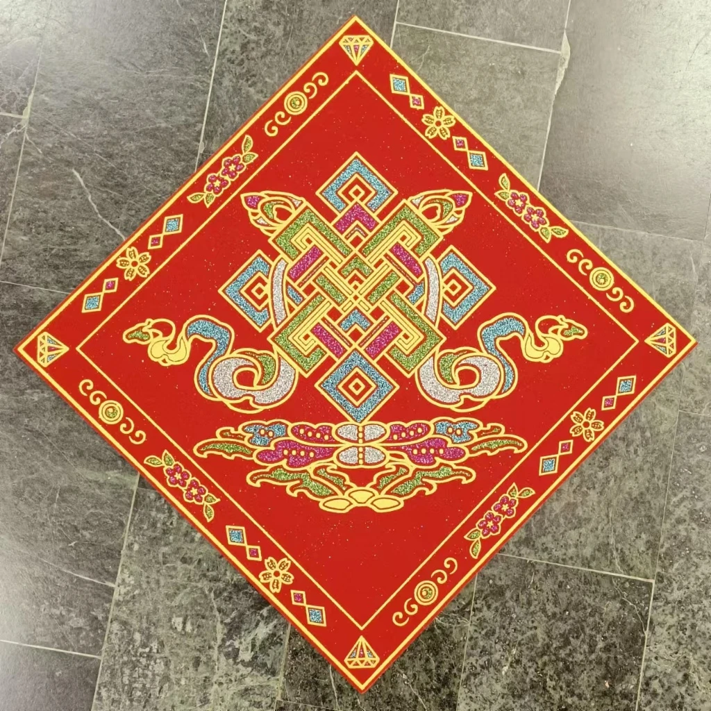<藏式春聯 台灣現貨>藏式八吉祥福貼燙金絲絨錦緞 春聯 吉祥如意~吉祥八寶~年節吉祥門貼~喜慶豐收*加贈十相自在門貼