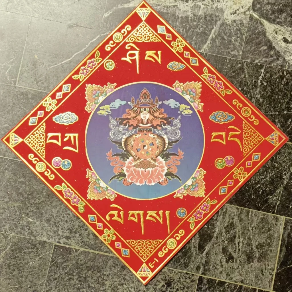 <藏式春聯 台灣現貨>藏式八吉祥福貼燙金絲絨錦緞 春聯 吉祥如意~吉祥八寶~年節吉祥門貼~喜慶豐收*加贈十相自在門貼