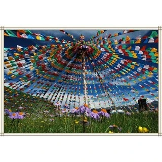 西藏【楚布寺】加持 五色風馬旗經幡旗 ~四臂觀音&六字大明咒~ ( 中小面)(一條20片五色)