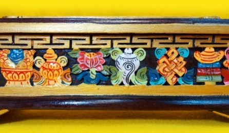 西藏【彩繪手工榆樹木製精緻藏香爐.臥香盒】可燃臥香藏香 (兩種尺寸)