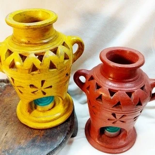 印度老陶器燭座 雙耳陶器 可當花器擺設 手做陶器燭台