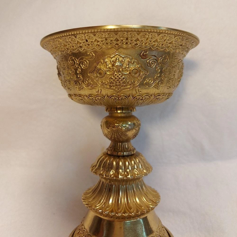 西藏【西藏八吉祥酥油燈座】 浮雕蓮花八寶吉祥(純黃銅製作) (小 / 大)