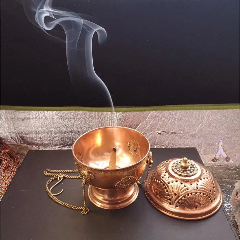 西藏尼泊爾【懸掛式紅銅香爐】 煙供薰香可懸掛可平放~復古典雅.手工製作