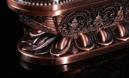 西藏【藏式合金八吉祥六字真言雙鹿法輪臥香盒(可燃藏香臥香.線香. 塔香)】(大.合金) 三色可選