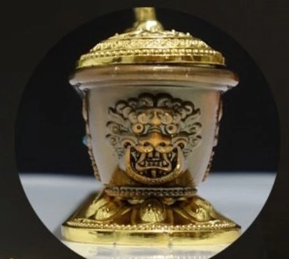西藏【藏式吉祥雙鹿法輪(雙獅耳)臥香盒】 可燃藏香臥香線香(金色復古色 大)