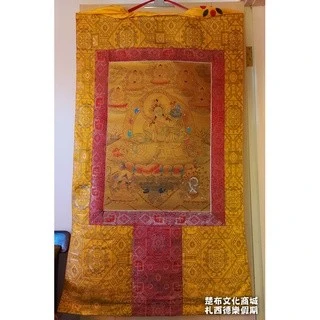 【楚布文化】西藏金箔手繪大唐卡~ 卷軸畫< 綠度母> 精緻手繪金汁大唐卡~事業順利~快樂溫暖的菩薩