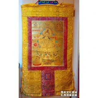 【楚布文化】西藏手繪金唐卡~卷軸畫~文殊菩薩(五智文殊)~精緻手繪純金汁唐卡~智慧莊嚴