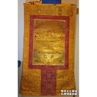 【楚布文化】西藏純金織唐卡~卷軸畫~準提佛母 精緻純金織唐卡