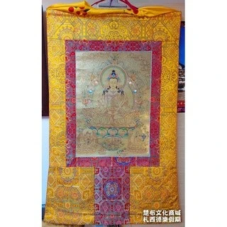 【楚布文化】西藏 手繪金唐卡 卷軸畫~ 長壽佛三尊 ~精緻純金織手繪唐卡