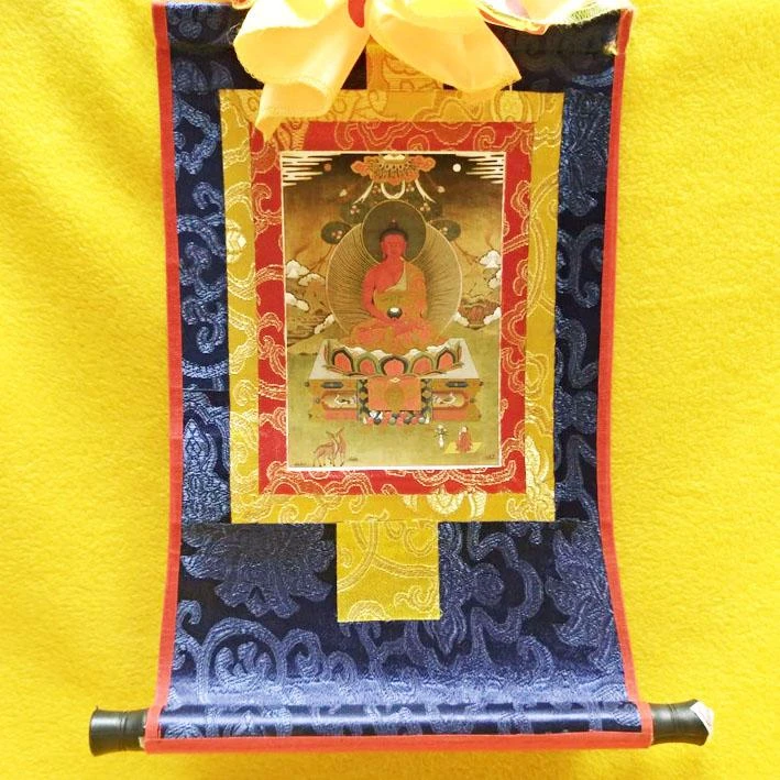 西藏【迷你精緻燙金藝術小唐卡(阿彌陀佛) 寺院淨化加持已開光】~加贈楚布寺藏香兩小把