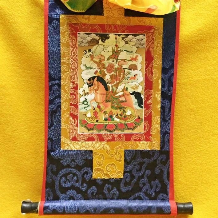 西藏【迷你精緻燙金藝術小唐卡(格薩爾王) 寺院淨化加持已開光】~加贈楚布寺藏香兩小把