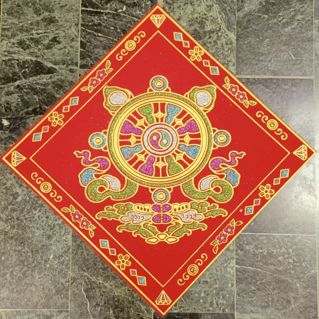 <藏式春聯 台灣現貨>藏式八吉祥福貼燙金絲絨錦緞 春聯 吉祥如意~吉祥八寶~年節吉祥門貼~喜慶豐收*加贈十相自在門貼