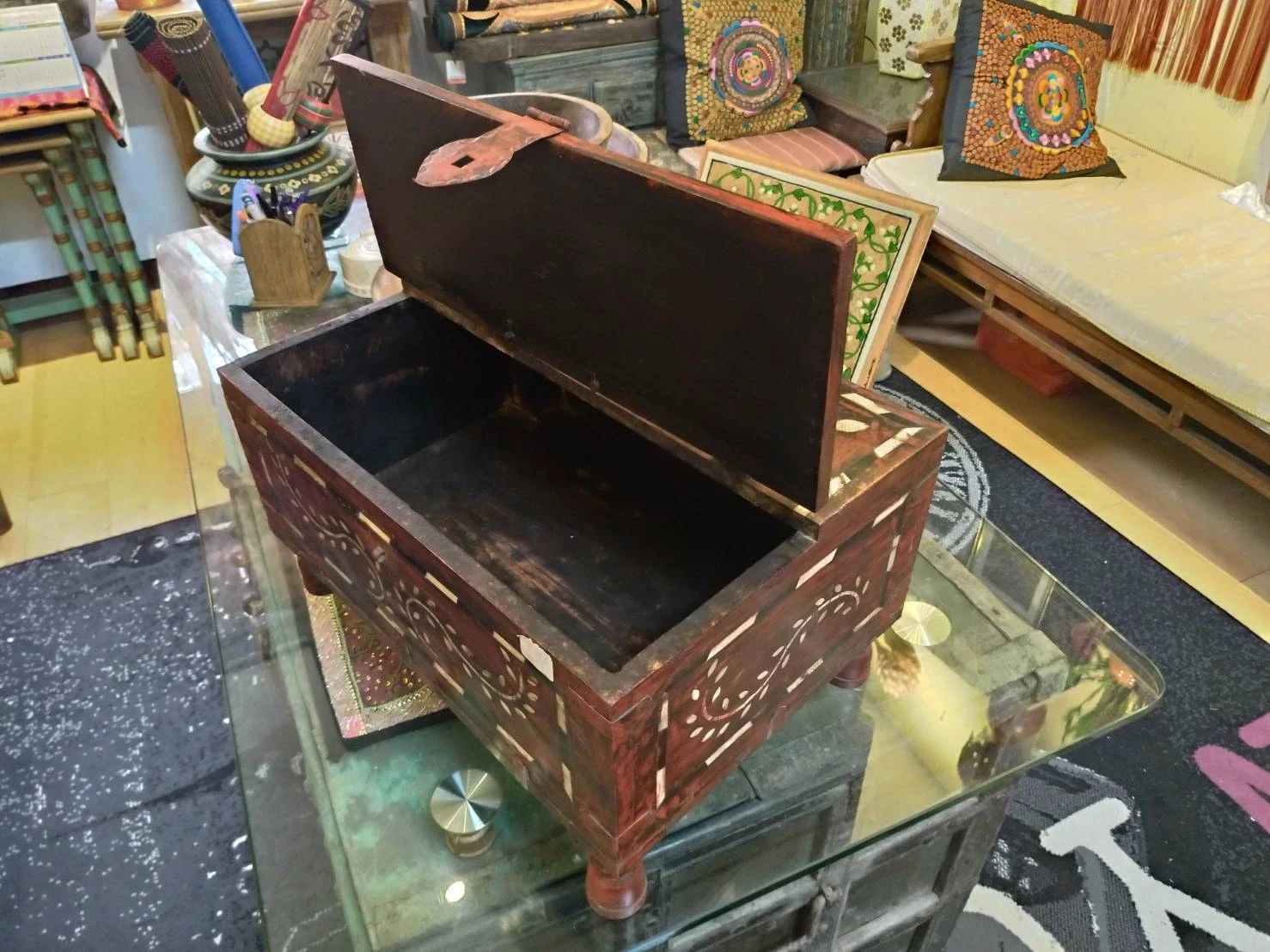印度嵌骨收納木盒(駱駝骨仿象牙)