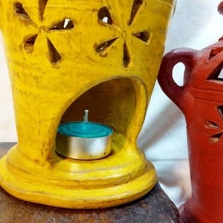 印度老陶器燭座 雙耳陶器 可當花器擺設 手做陶器燭台
