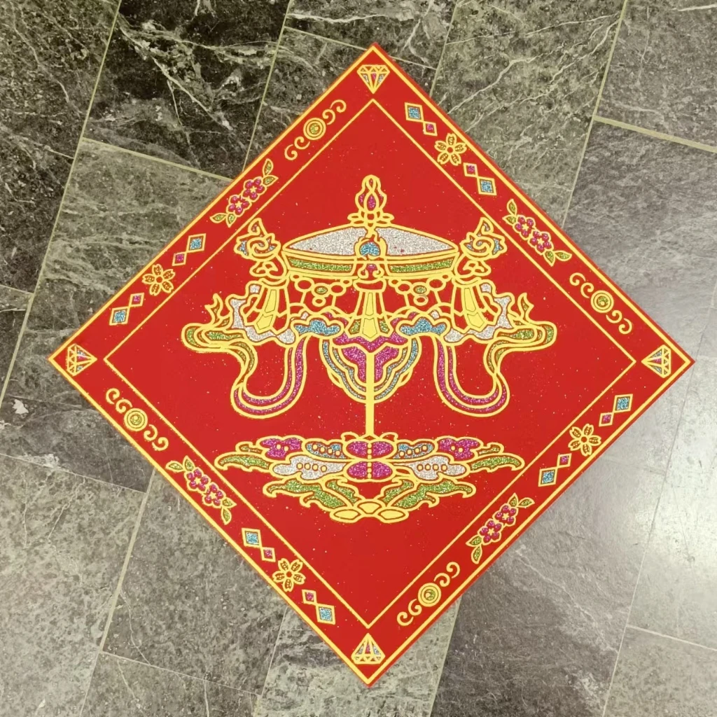 <藏式春聯 台灣現貨>藏式八吉祥福貼燙金絲絨錦緞 春聯 吉祥如意~吉祥八寶~年節吉祥門貼~喜慶豐收*加贈十相自在門貼