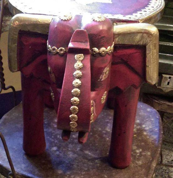 實木坎銅象小座椅