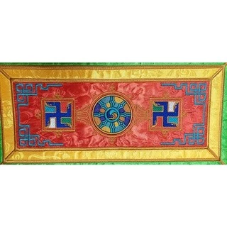 西藏【蒙藏式法輪卍字錦緞法器長型加厚墊布】鈴杵墊 經書墊 曼達墊 (中長型藏墊防滑布)