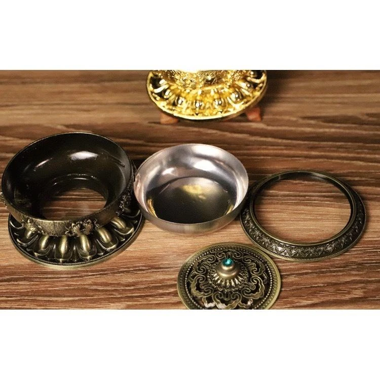 西藏【藏式八吉祥鏤雲薰香爐 銅鋅合金 盤香/塔香/線香/香末皆適用 (中小型)】三色可選