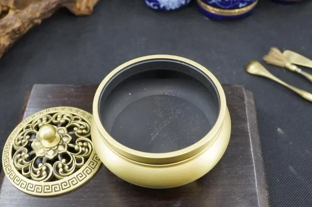 銅金蓮蓋三足香爐