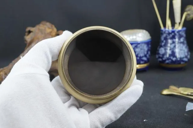 銅金蓮蓋平底香爐