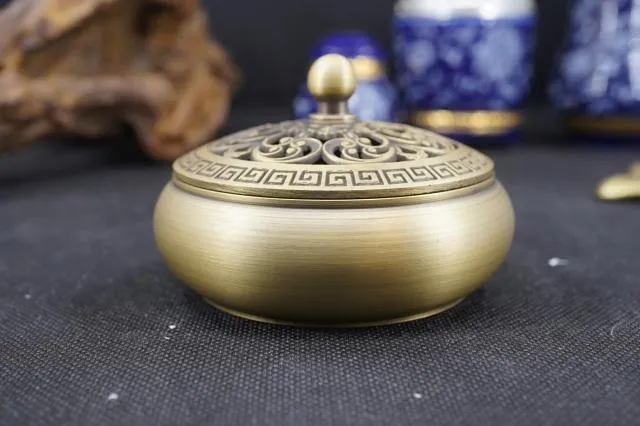 銅金蓮蓋平底香爐