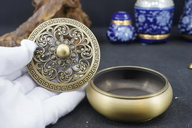 銅金蓮蓋平底香爐