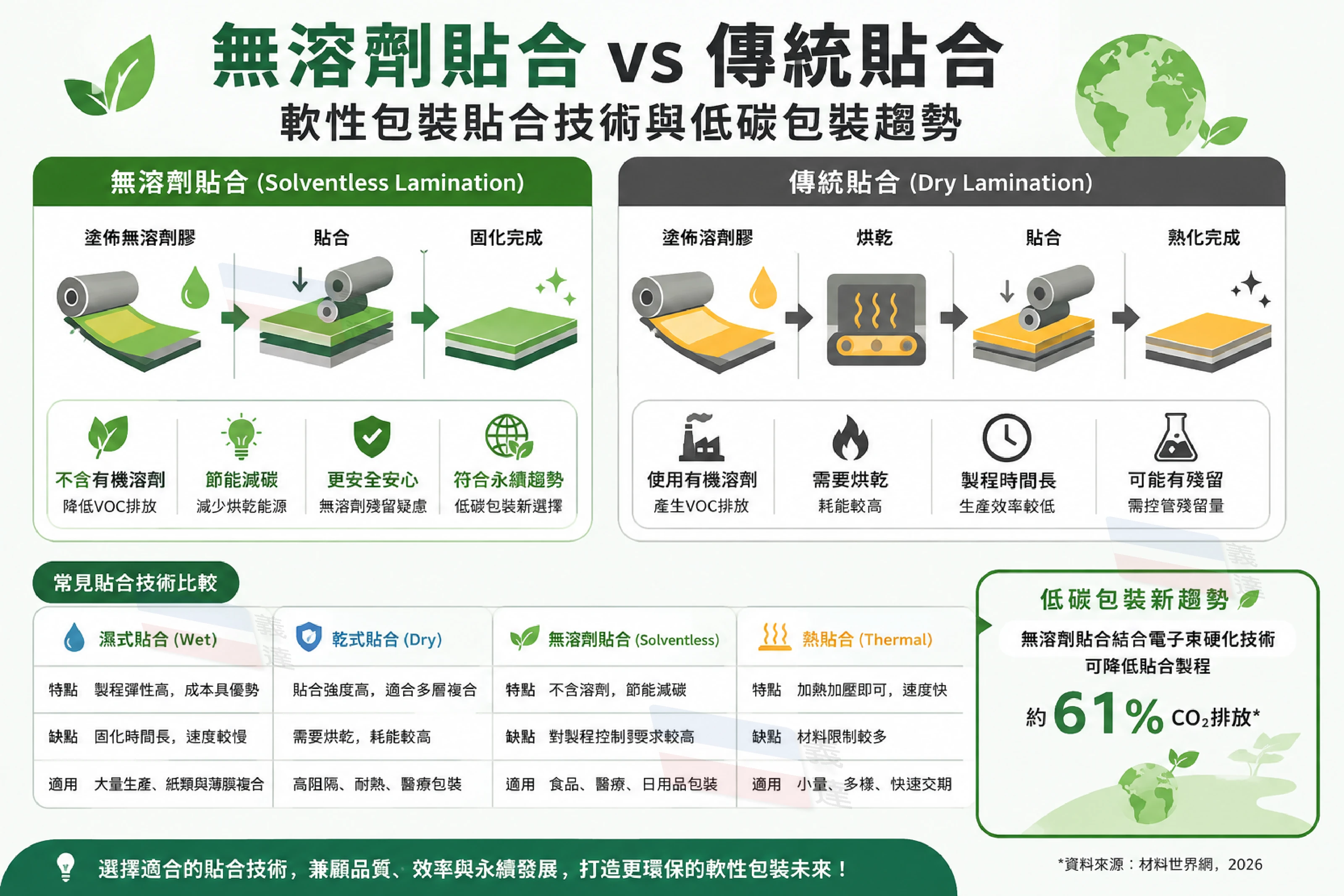 無溶劑貼合 vs 傳統貼合｜軟性包裝貼合技術與低碳包裝趨勢