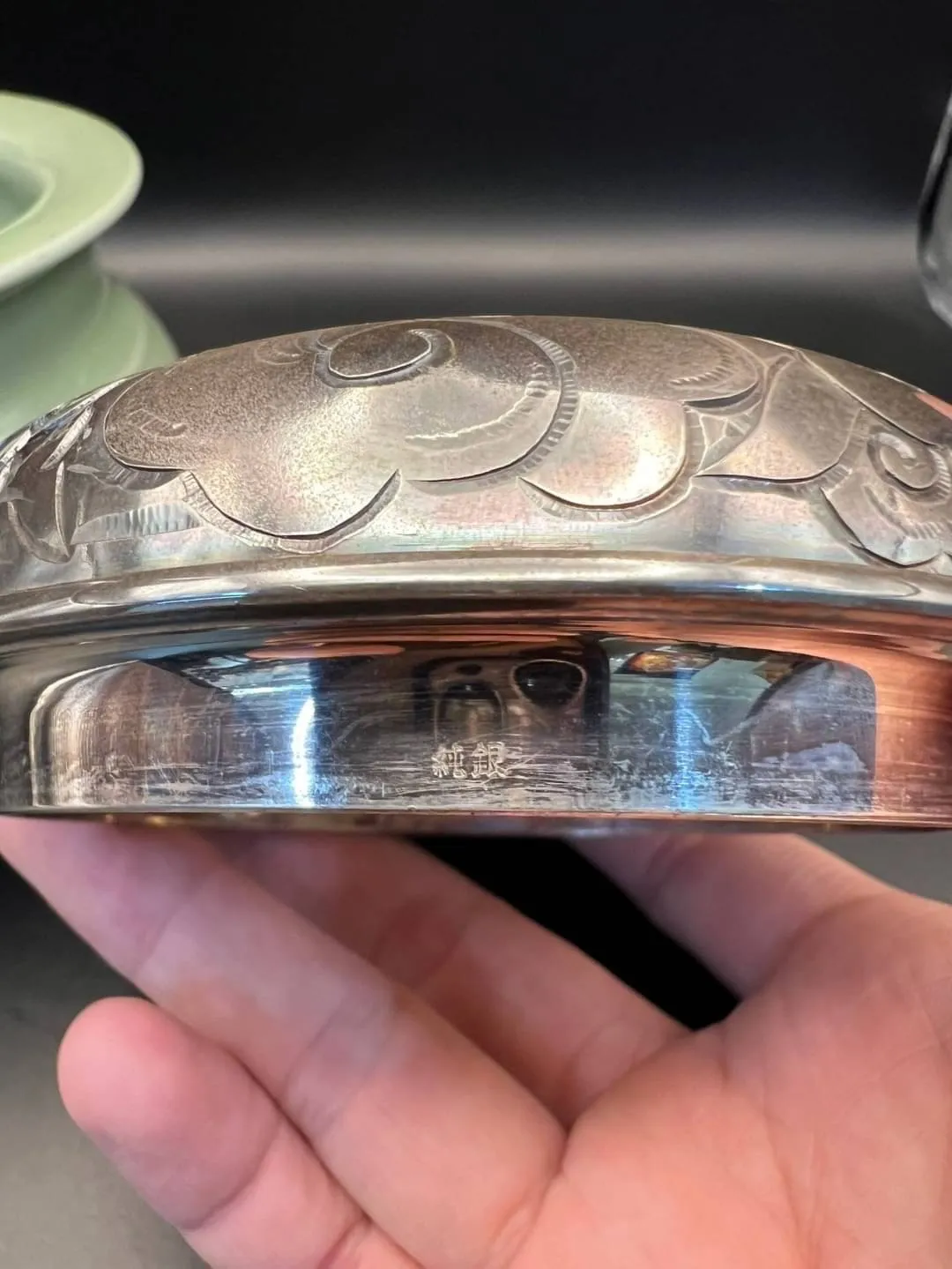 日本製老件 南宋風格 瓷 純銀龍彫 鎏金眼香爐